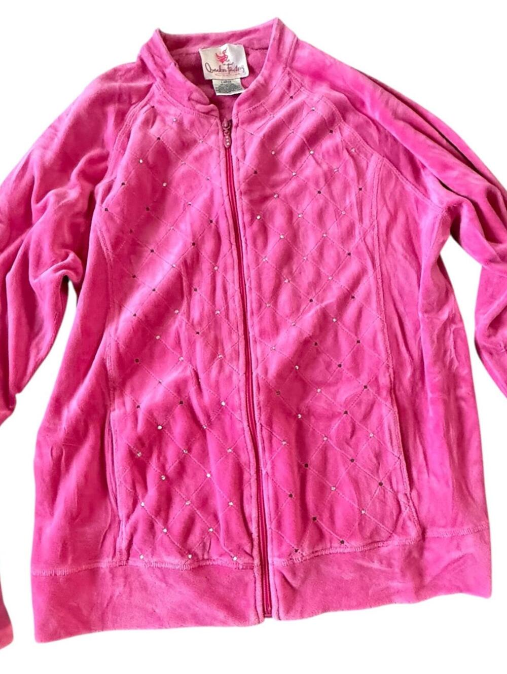 Quacker Factory Pink Velour Zip Jacket - L